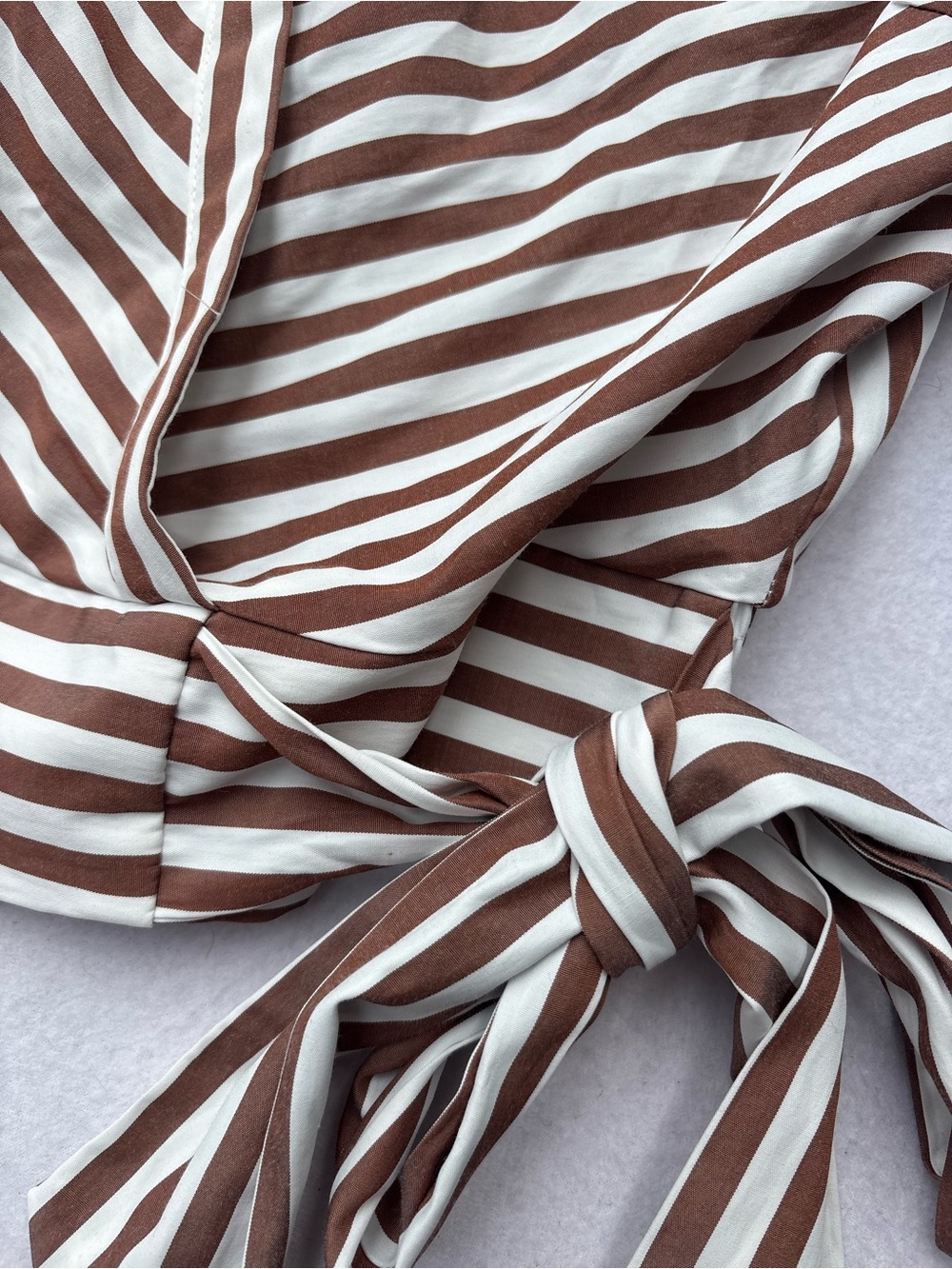Striped Wrap Tie Blouse in Brown & White - Picture 5 of 8